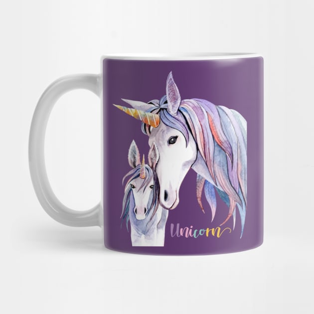 Unicorn Mom Baby  Hand Drawn by Mako Design 